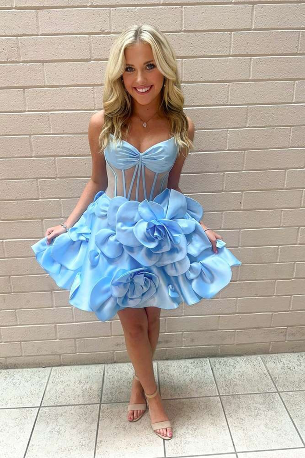 Yellow Strapless A-Line Corset Short Homecoming Dress With 3D Flowers