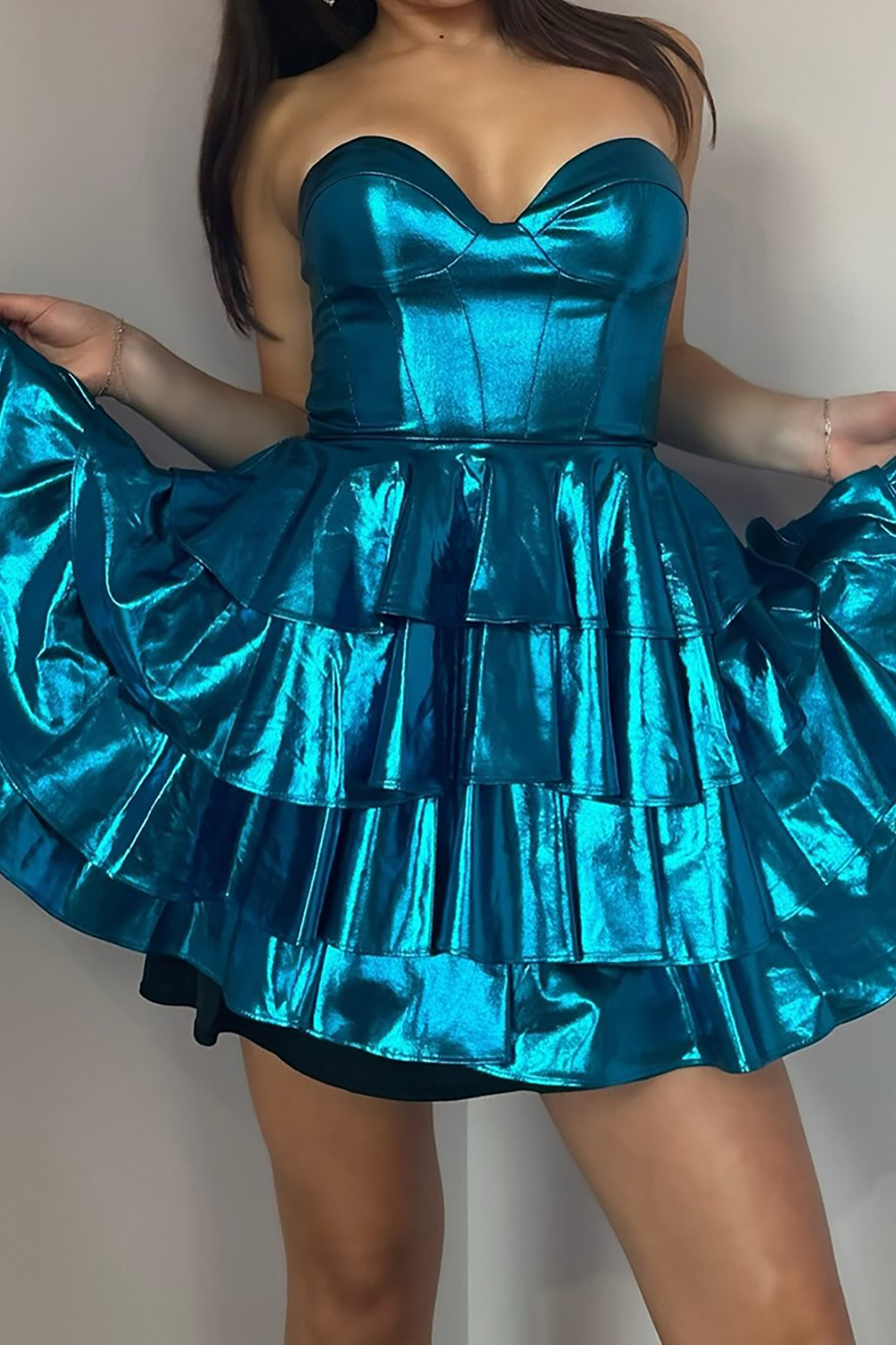 Metallic Royal Blue A-Line Strapless Short Corset Homecoming Dress