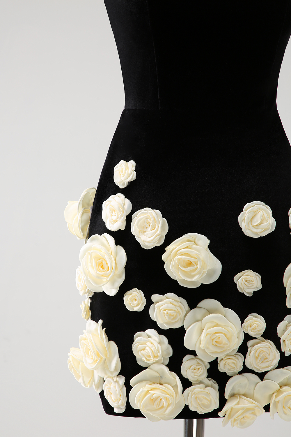 Black Strapless Bodycon Homecoming Dress with White 3D Flowers