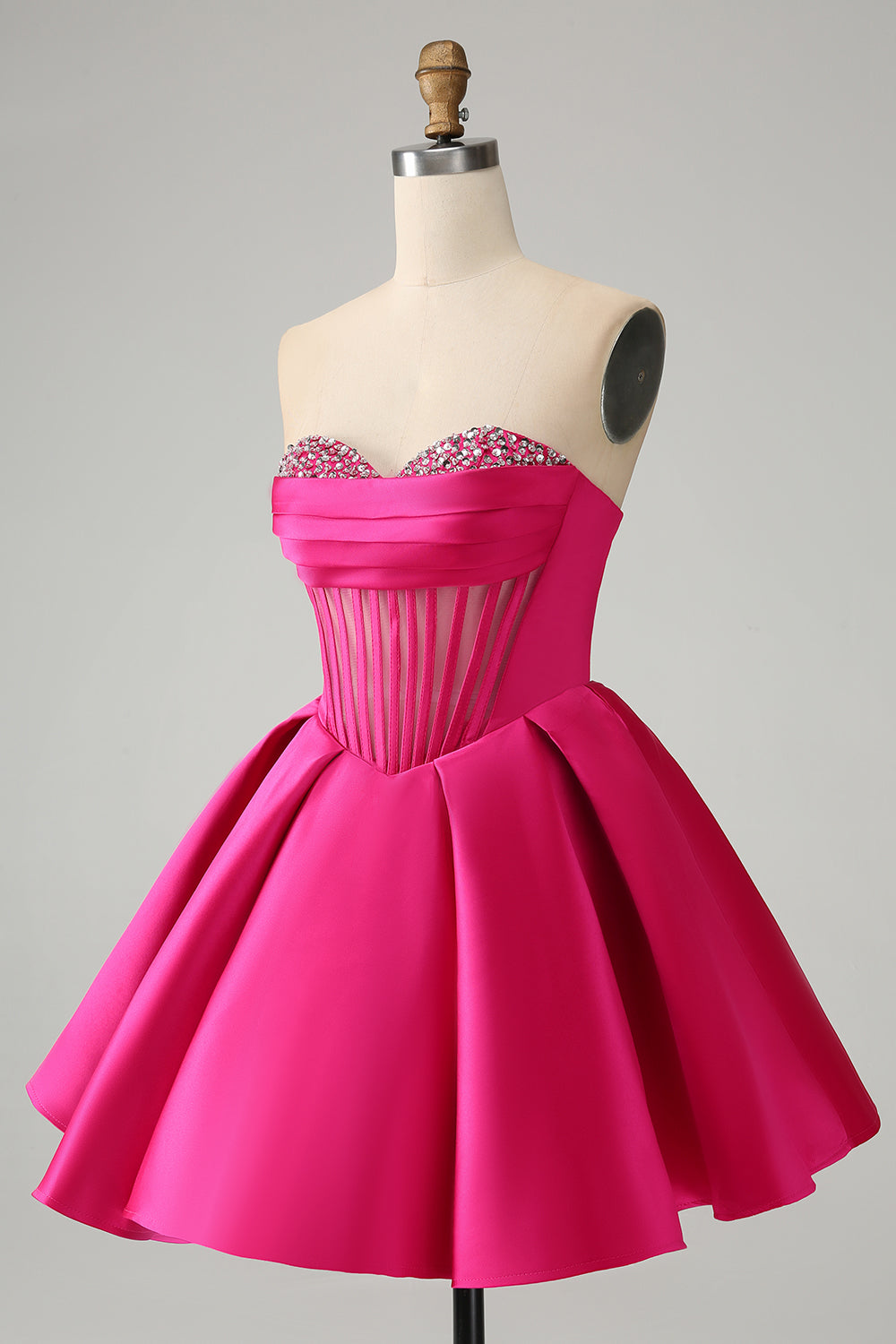 Fuchsia Strapless A-Line Satin Short Homecoming Dress with Beading