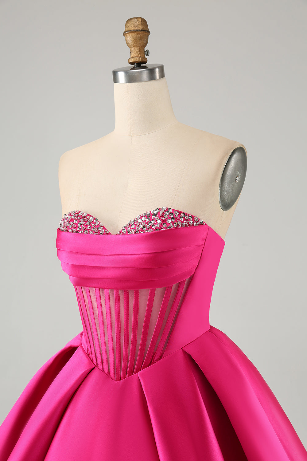 Fuchsia Strapless A-Line Satin Short Homecoming Dress with Beading