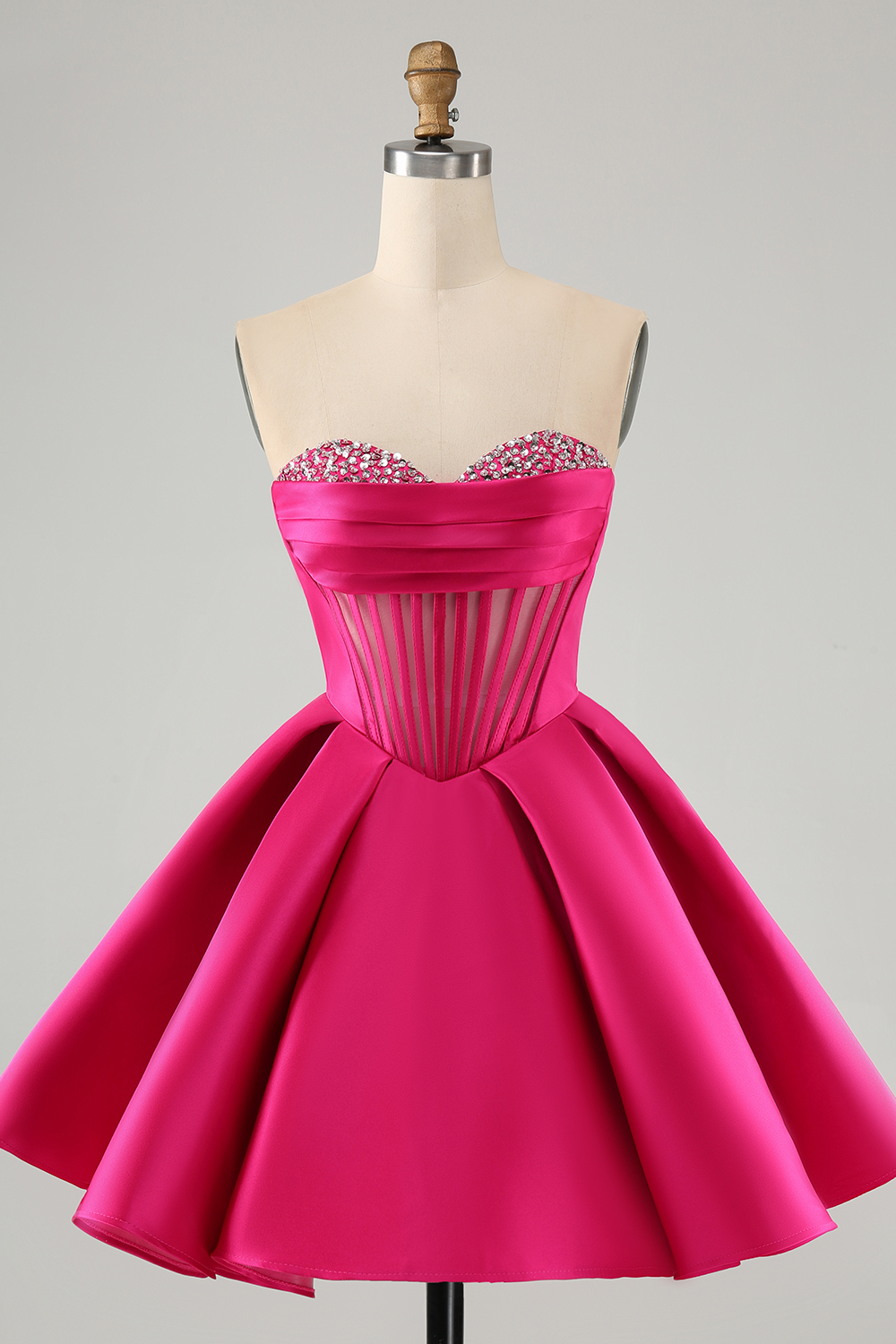 Fuchsia Strapless A-Line Satin Short Homecoming Dress with Beading
