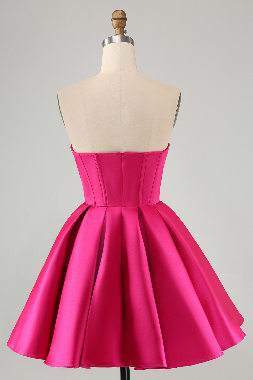 Fuchsia Strapless A-Line Satin Short Homecoming Dress with Beading