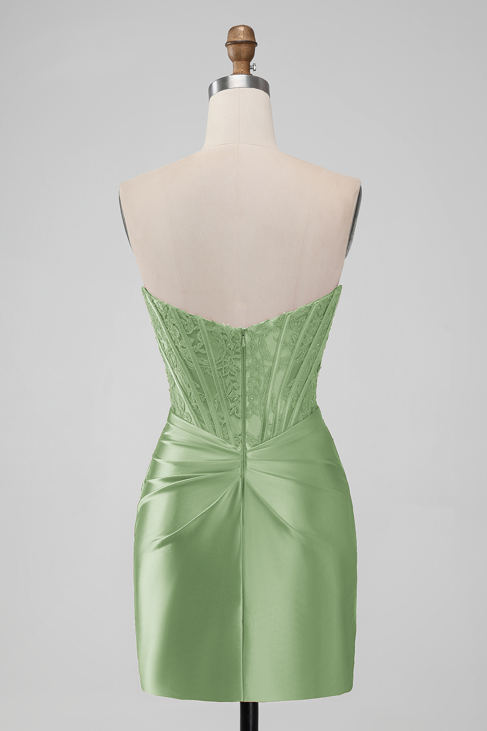 Trendy Red Strapless Ruched Satin Corset Short Homecoming Dress with Appliques