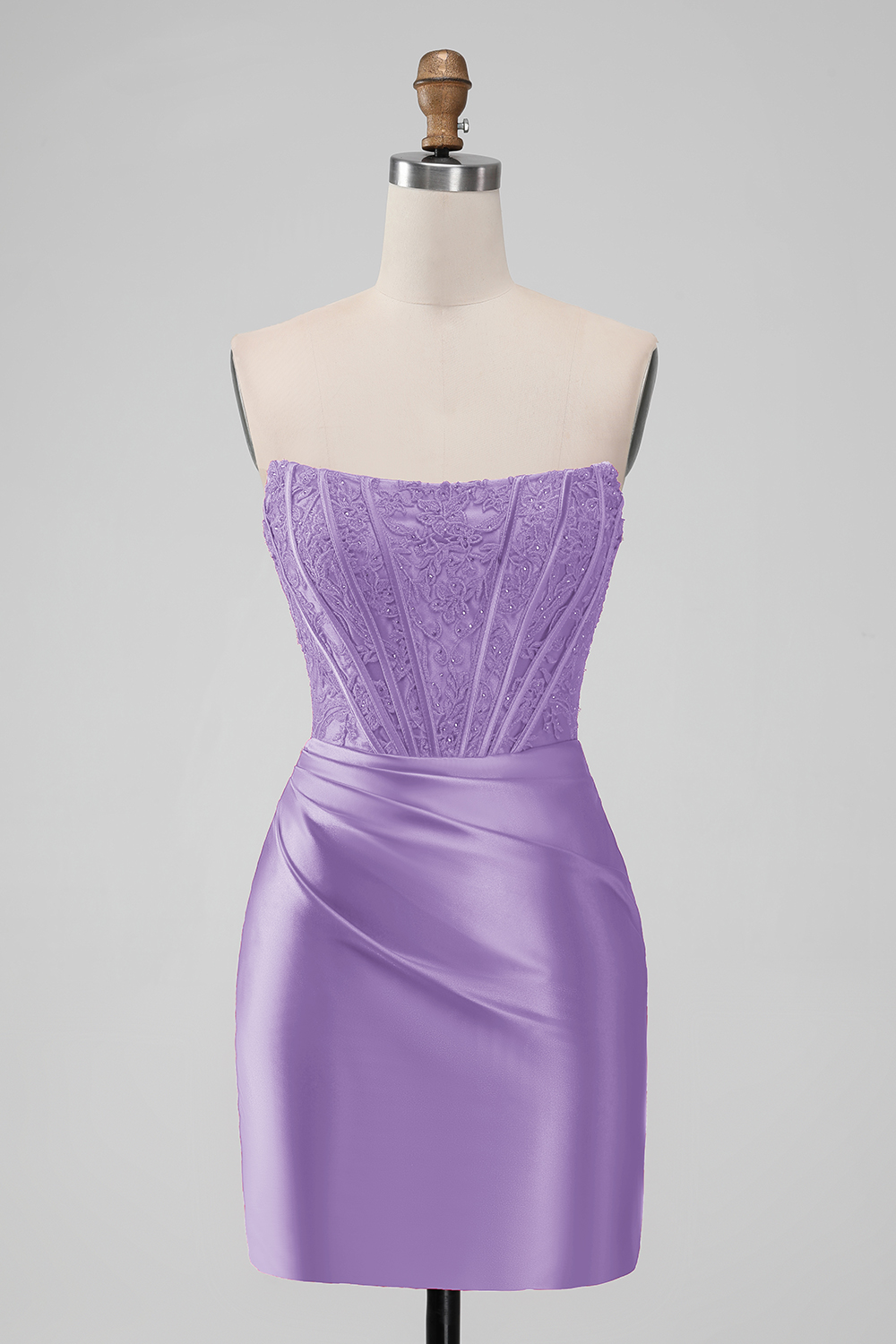 Trendy Red Strapless Ruched Satin Corset Short Homecoming Dress with Appliques