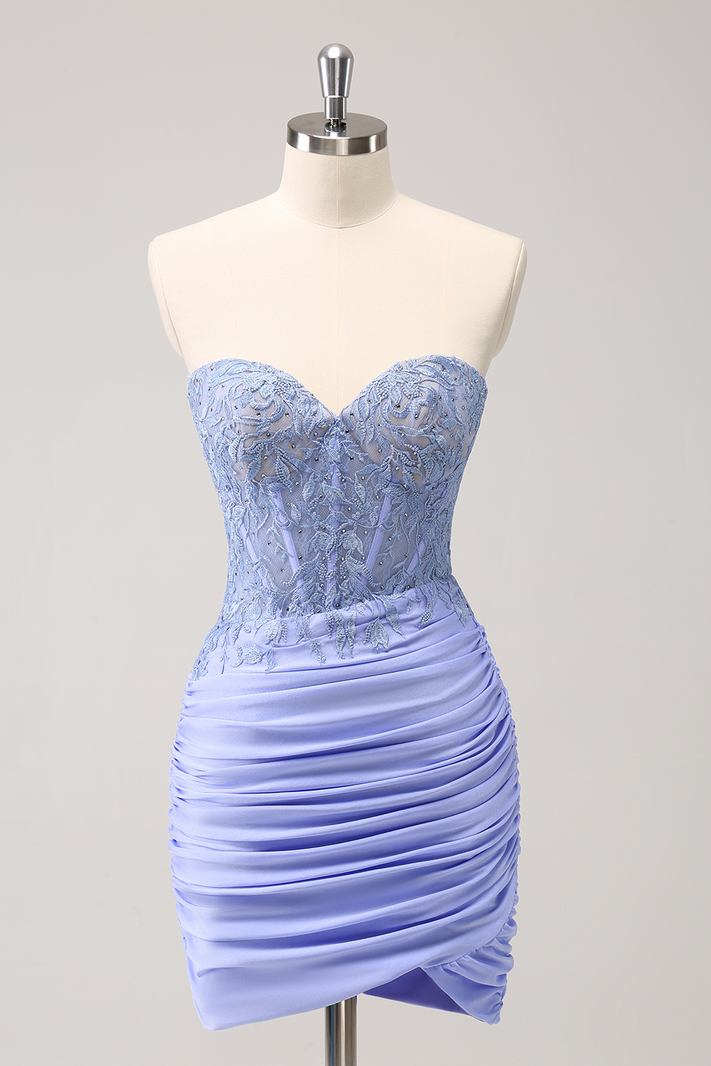 Lilac Sweetheart Bodycon Ruched Short Corset Homecoming Dress with Appliques