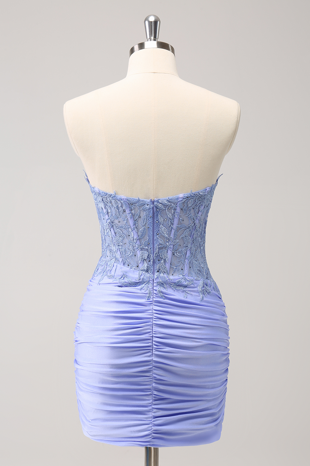 Lilac Sweetheart Bodycon Ruched Short Corset Homecoming Dress with Appliques