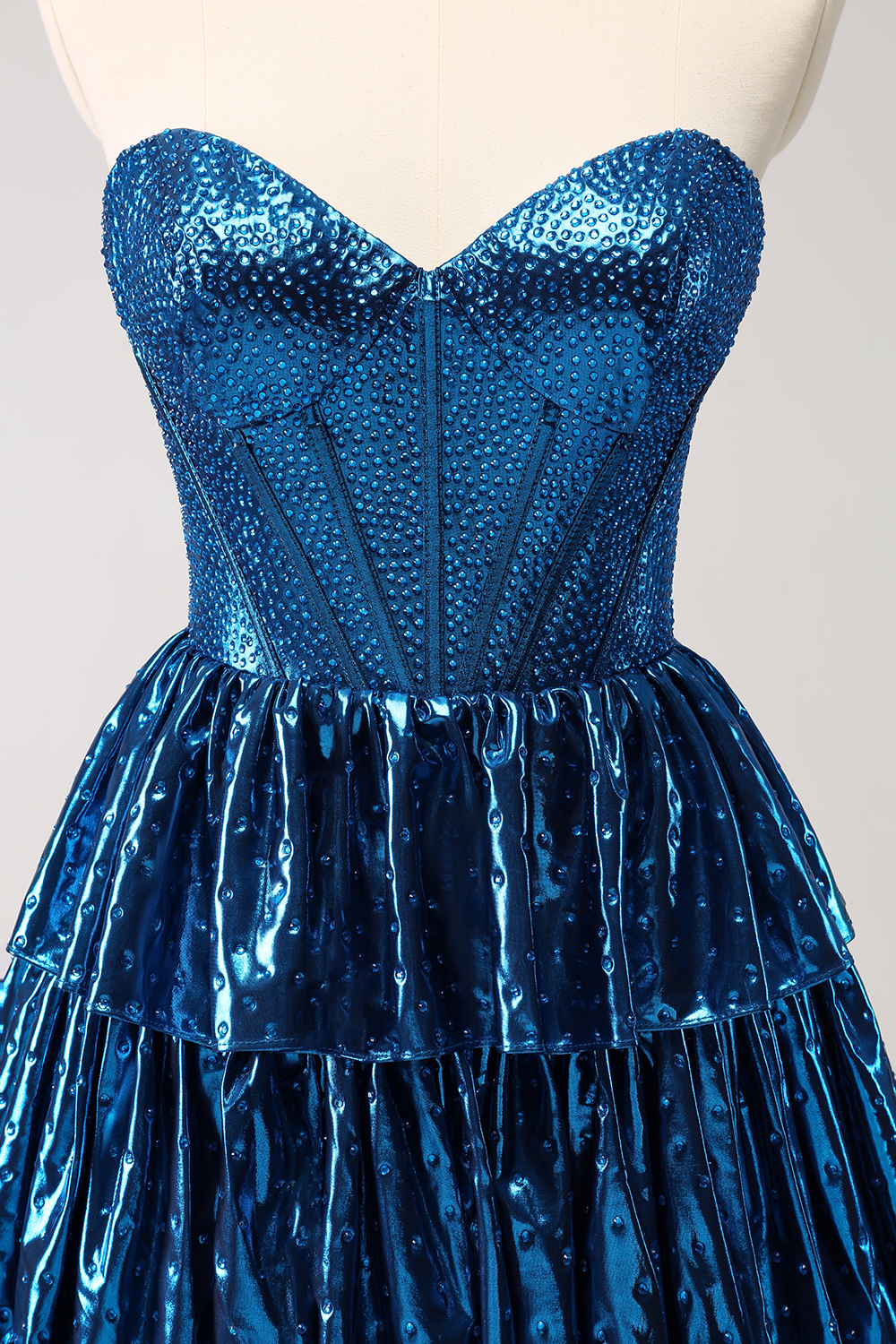 Glitter Peacock Blue Sweetheart A-Line Ruffled Short Corset Homecoming Dress with Beading