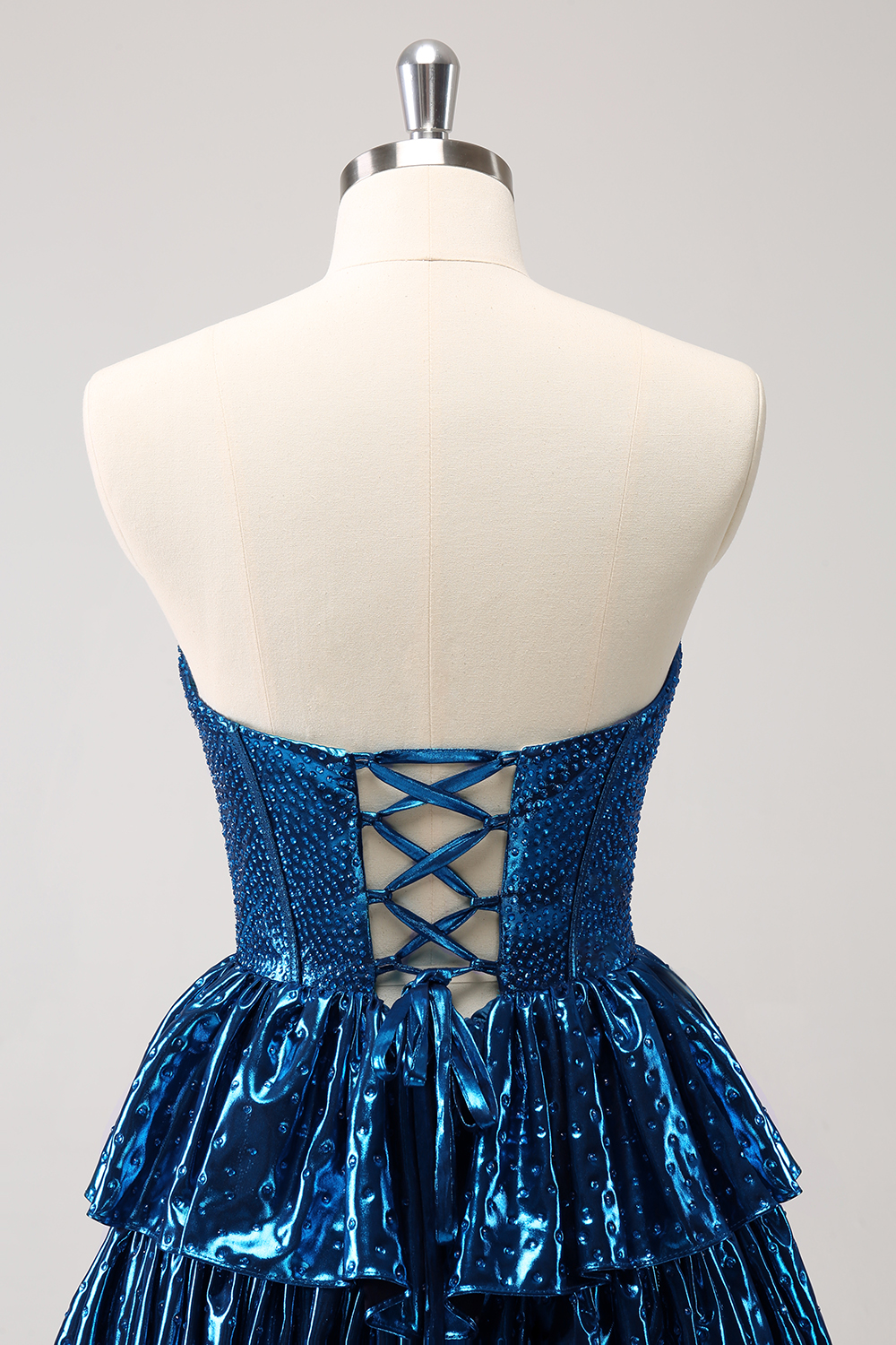 Glitter Peacock Blue Sweetheart A-Line Ruffled Short Corset Homecoming Dress with Beading
