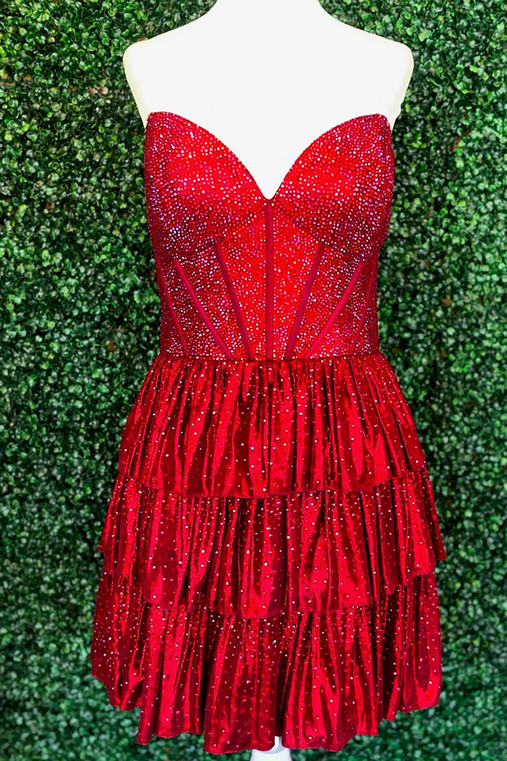 Peacock Blue Strapless A-Line Tiered Short Corset Homecoming Dress with Beading