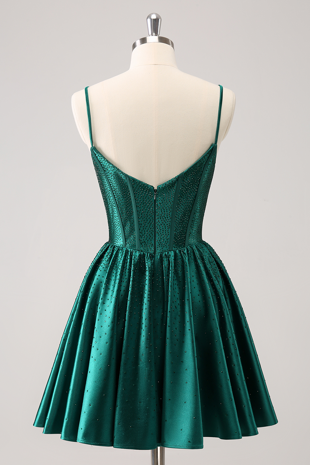 Dark Green Spaghetti Straps A-Line Satin Corset Homecoming Dress with Beading