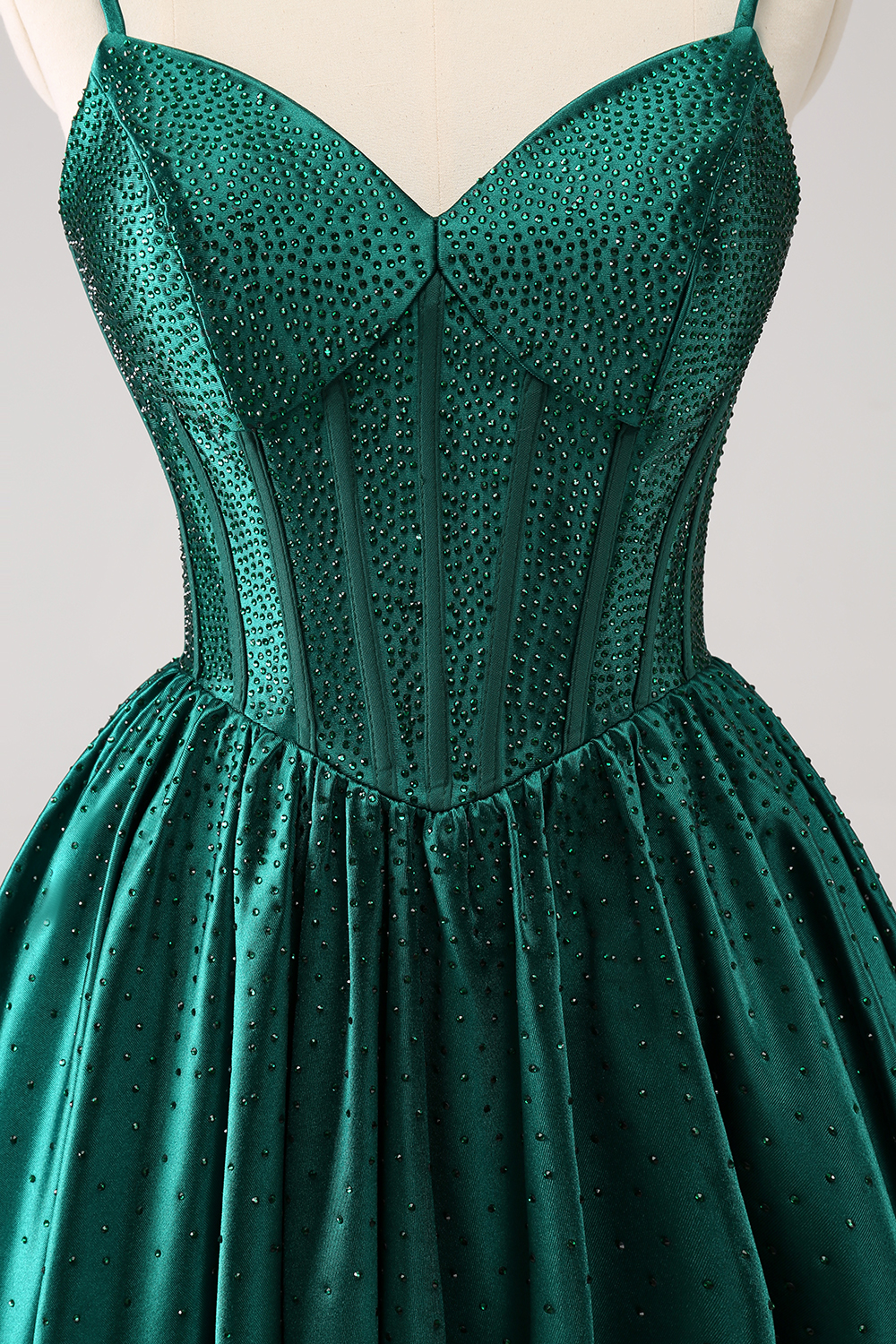 Dark Green Spaghetti Straps A-Line Satin Corset Homecoming Dress with Beading
