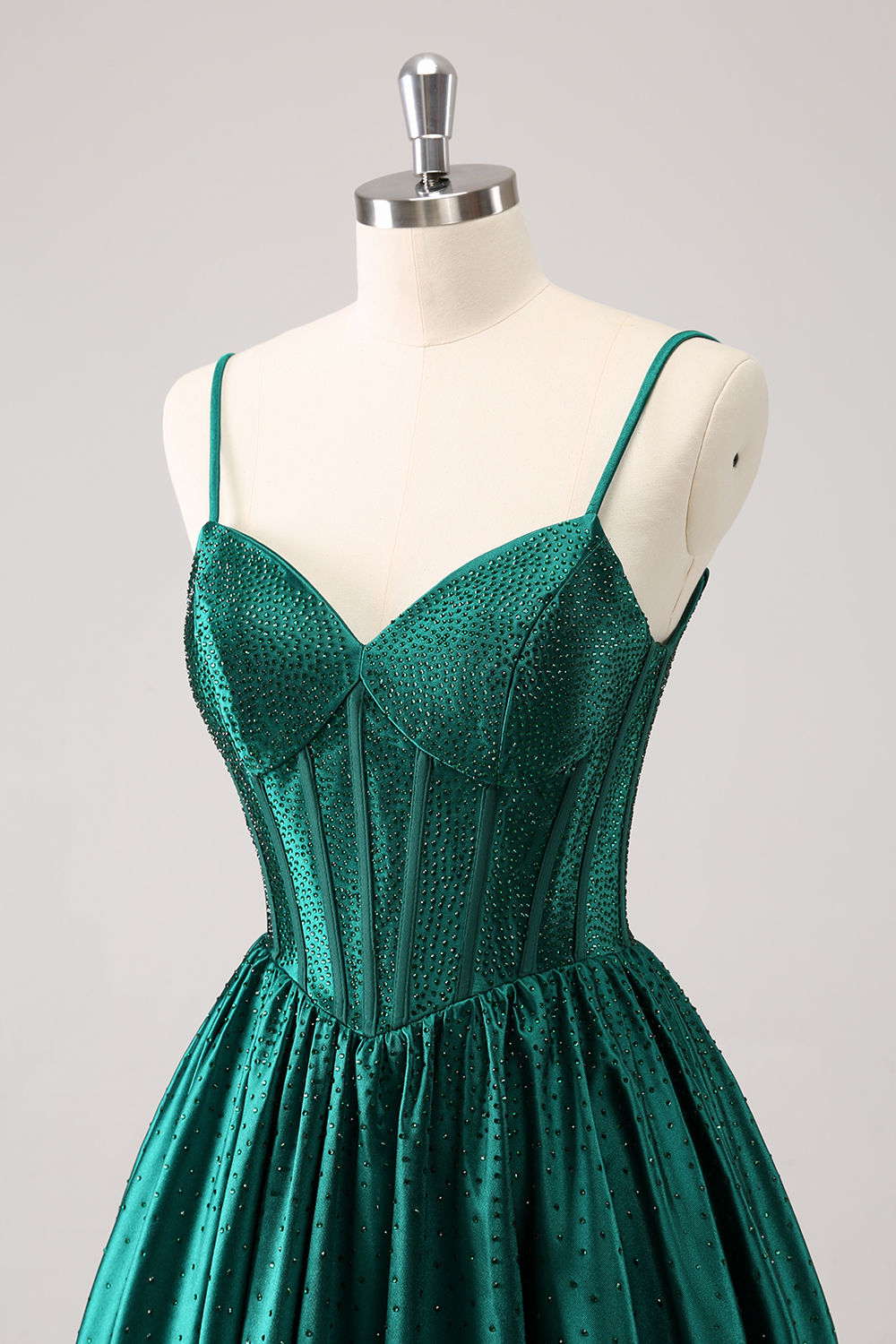 Dark Green Spaghetti Straps A-Line Satin Corset Homecoming Dress with Beading
