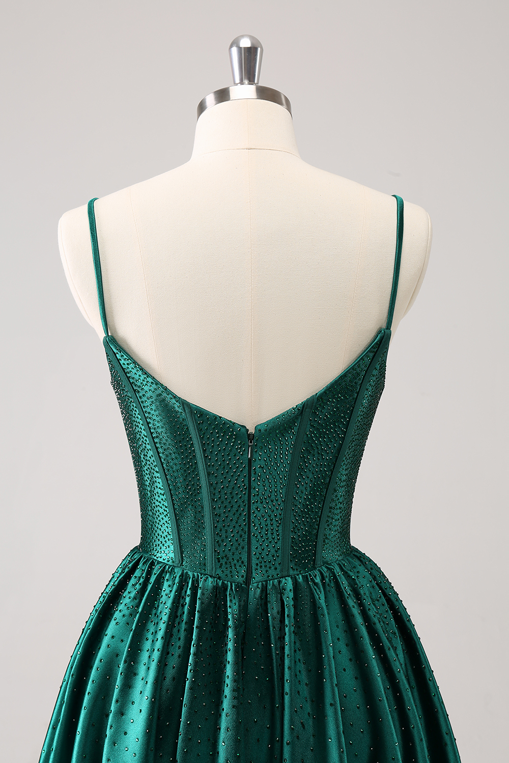 Dark Green Spaghetti Straps A-Line Satin Corset Homecoming Dress with Beading