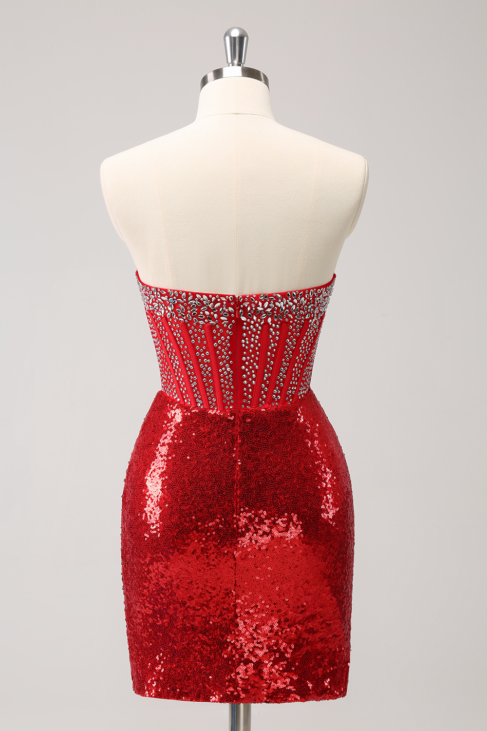 Sparkly Red Strapless Sequins Bodycon Short Corset Homecoming Dress with Beading