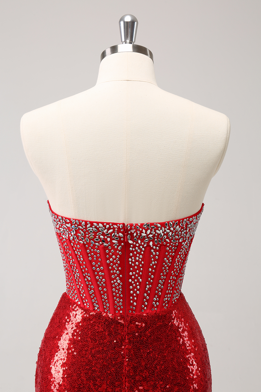 Sparkly Red Strapless Sequins Bodycon Short Corset Homecoming Dress with Beading