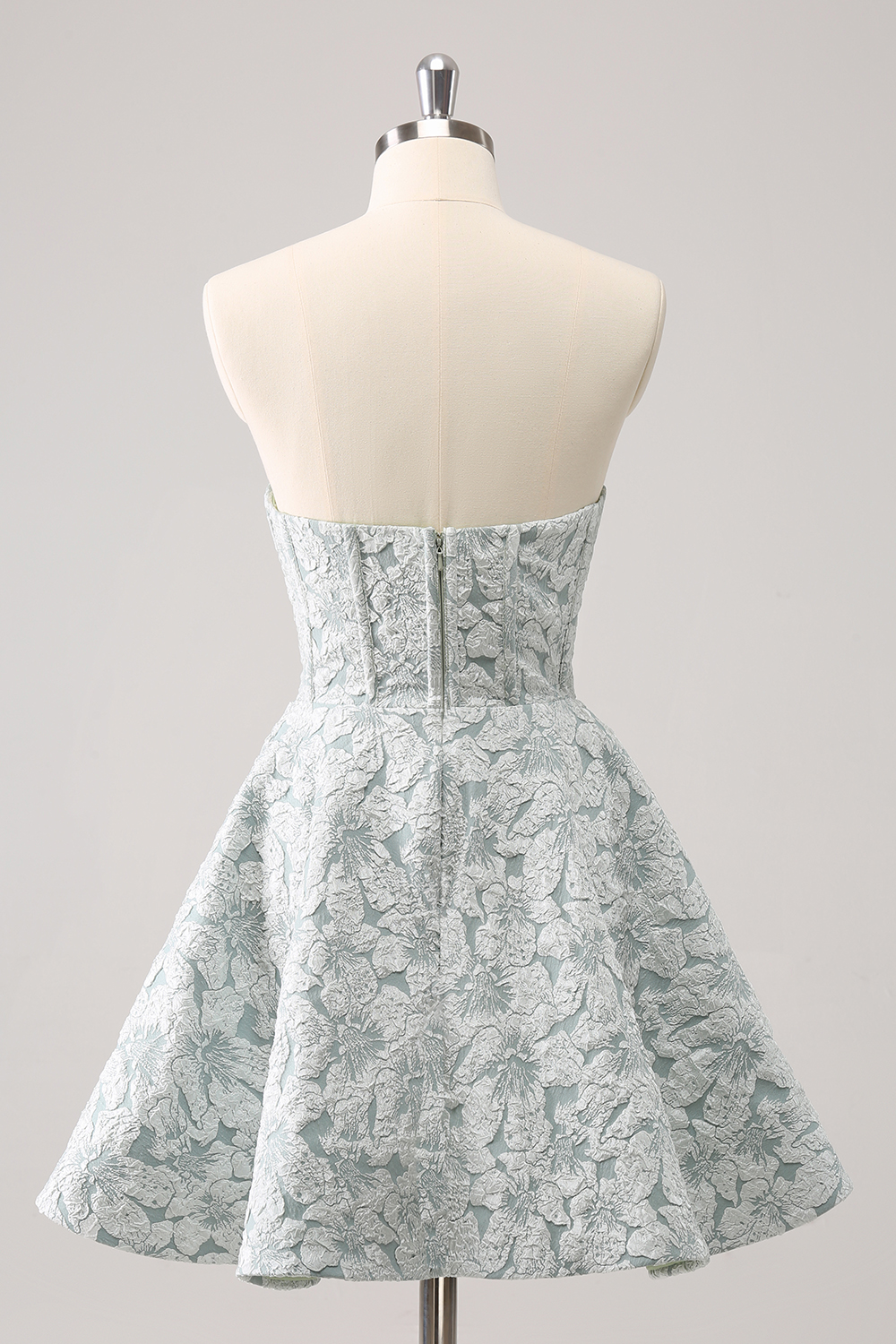 Grey Green Strapless A-Line Printed Corset Homecoming Dress 