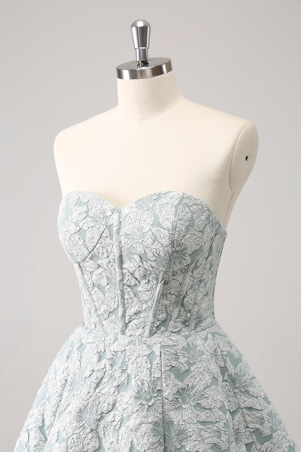 Grey Green Strapless A-Line Printed Corset Homecoming Dress 