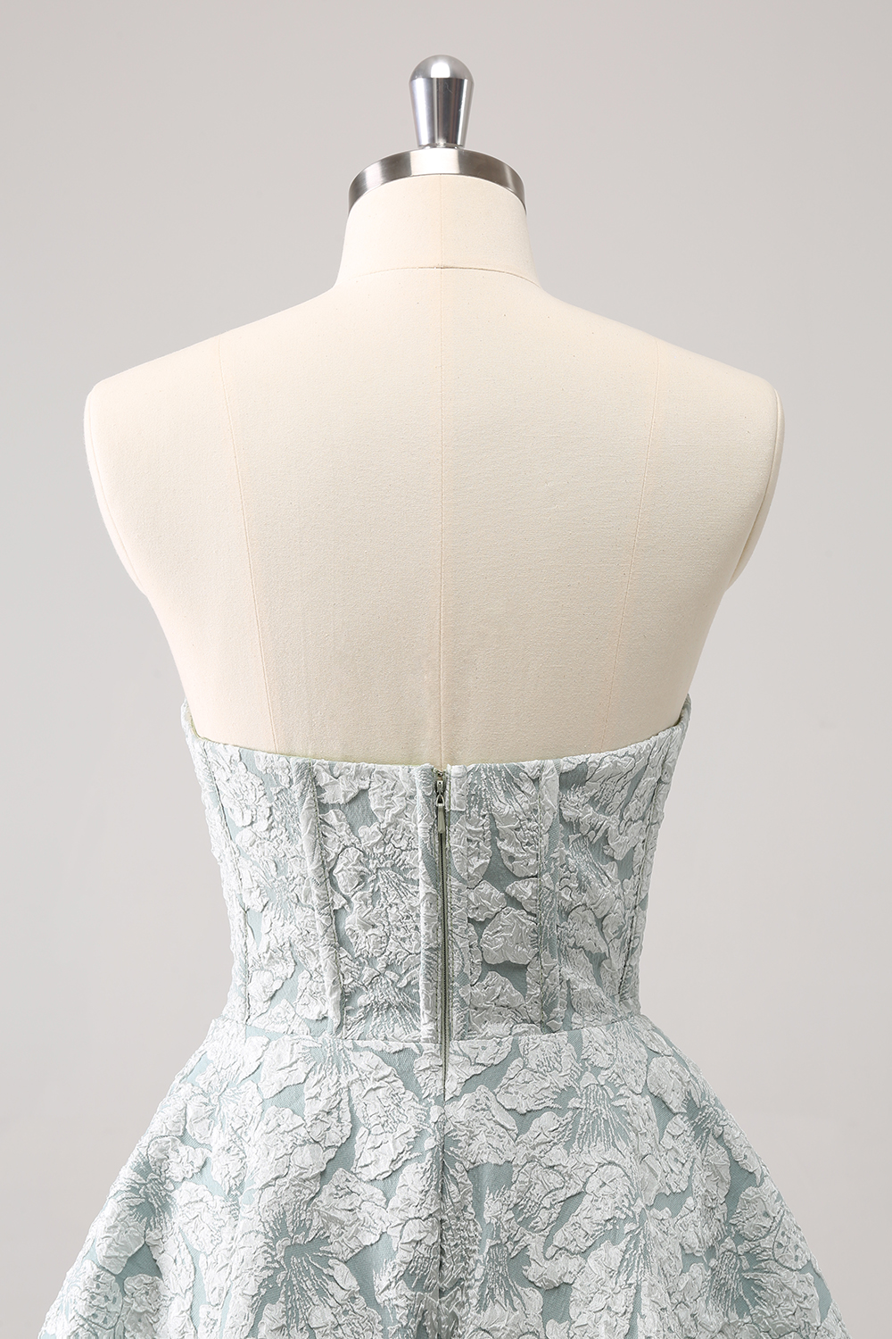 Grey Green Strapless A-Line Printed Corset Homecoming Dress 