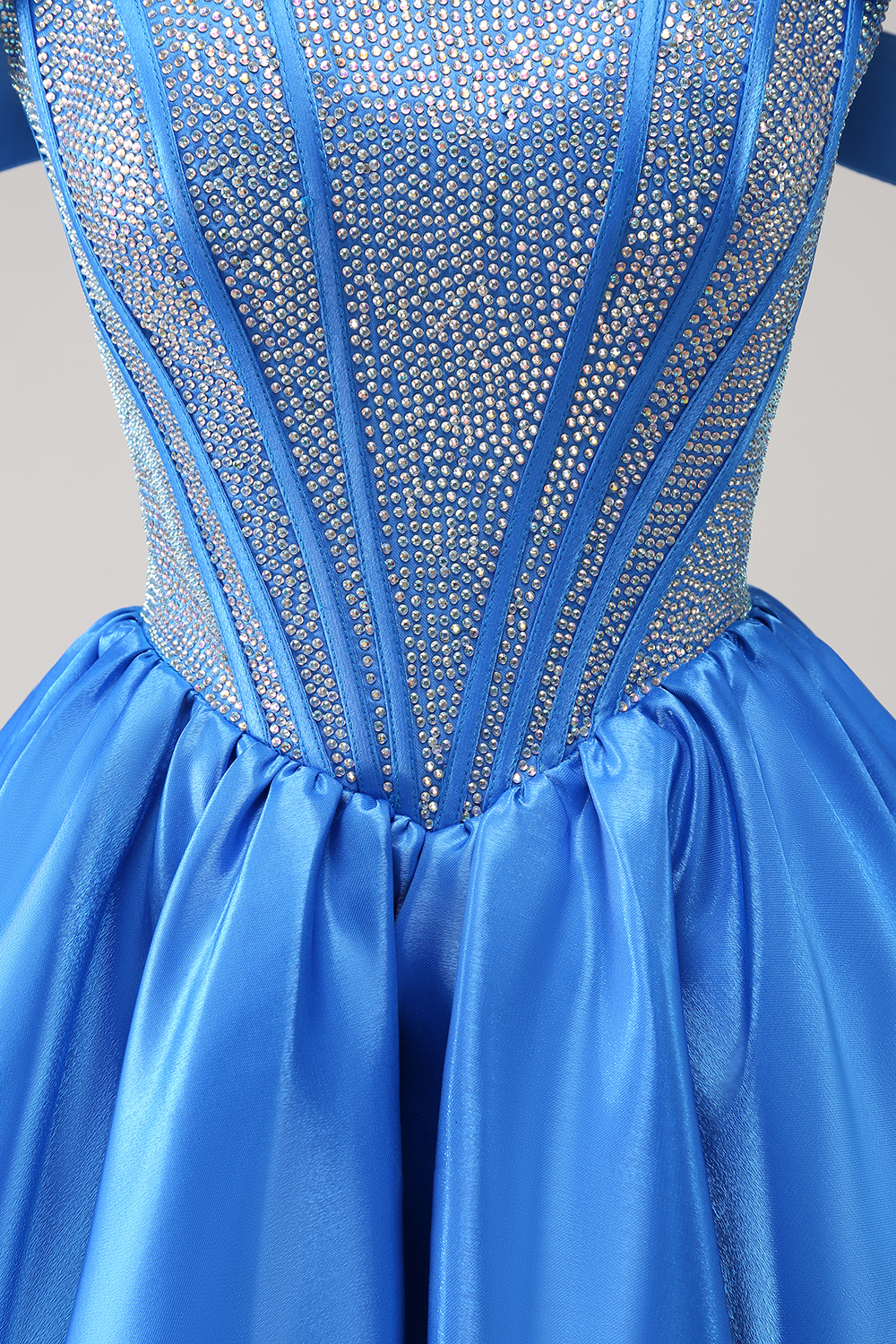 Blue Off the Shoulder A-Line Satin Corset Homecoming Dress with Beading