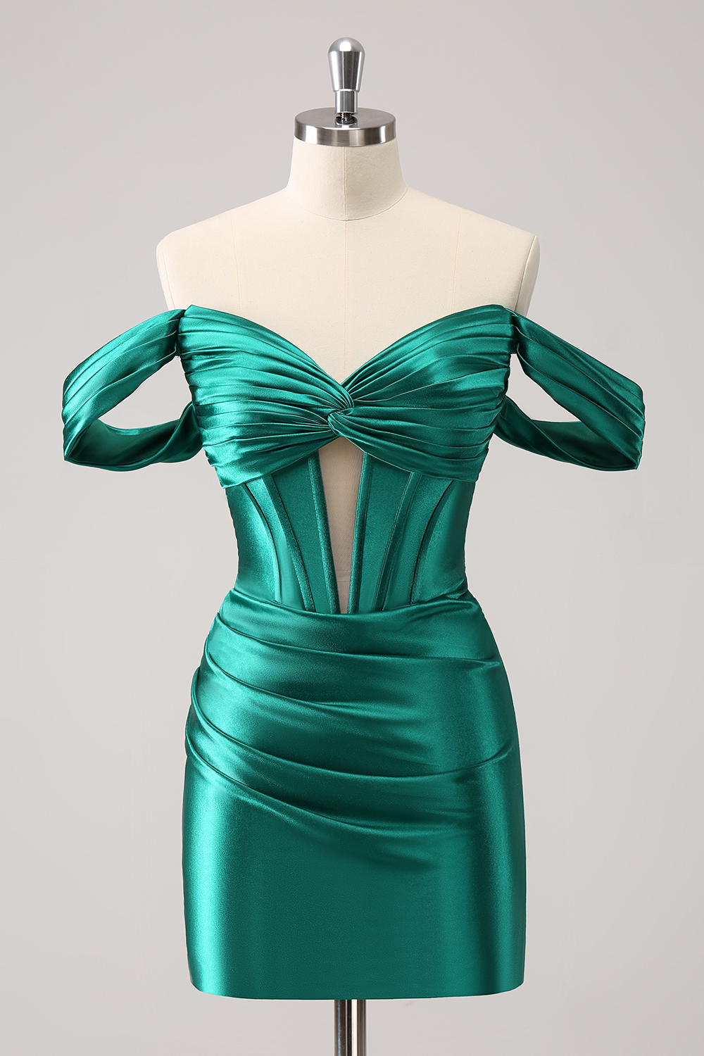 Dark Green Off the Shoulder Satin Bodycon Ruched Homecoming Dress