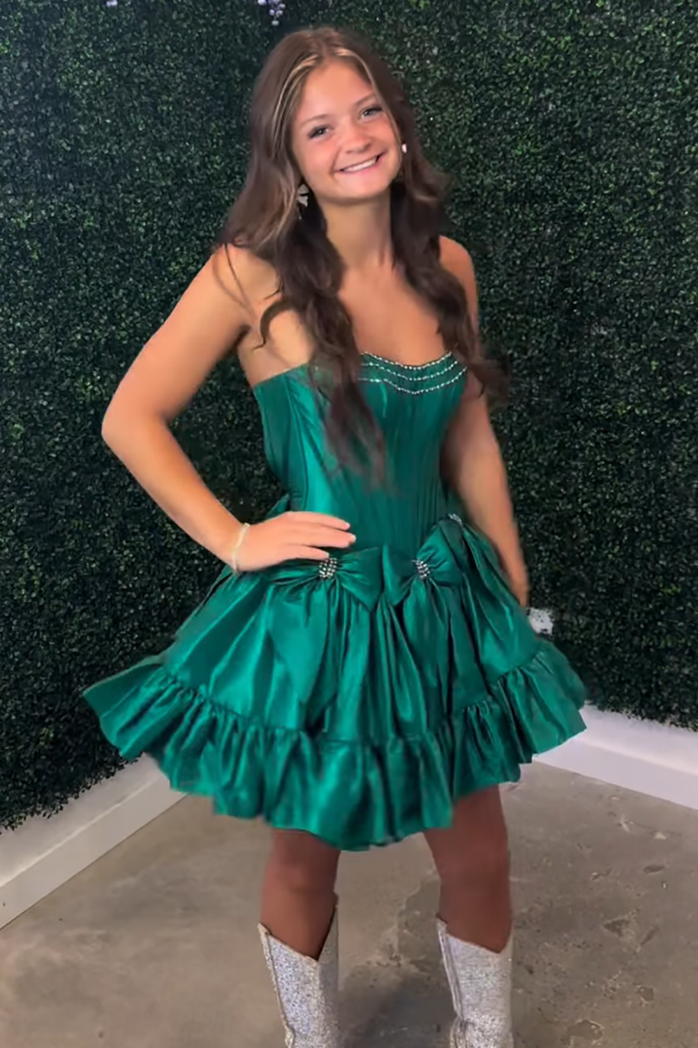 Cute Red Satin A Line Strapless Short Corset Homecoming Dress