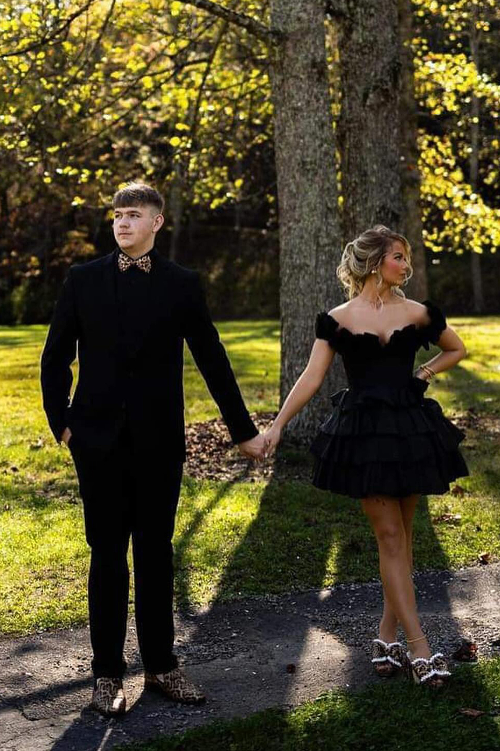 Golden Off the Shoulder A-Line Short Corset Homecoming Dress with Ruffles