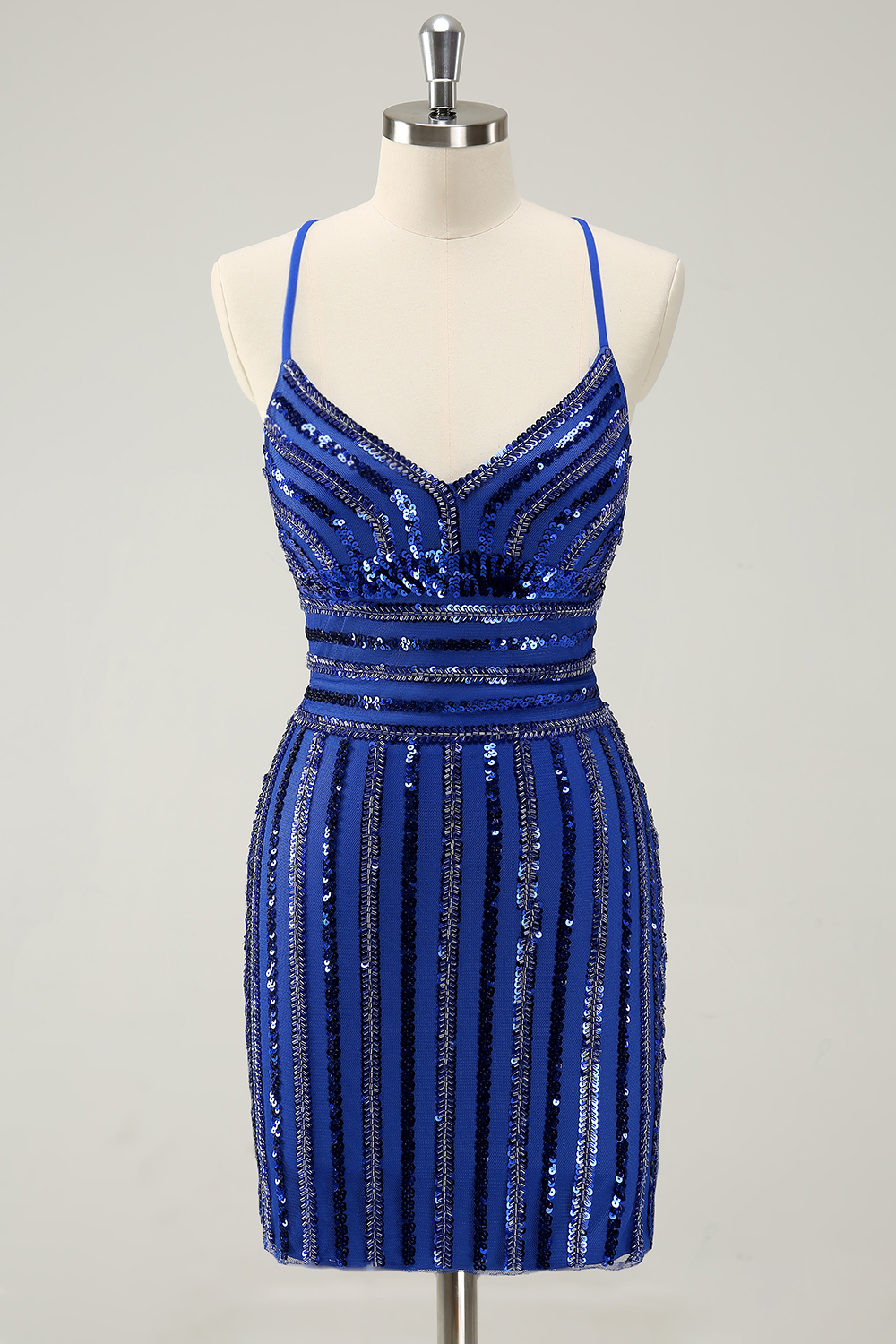 Sparkly Royal Blue Spaghetti Straps Sequins Bodycon Short Homecoming Dress 
