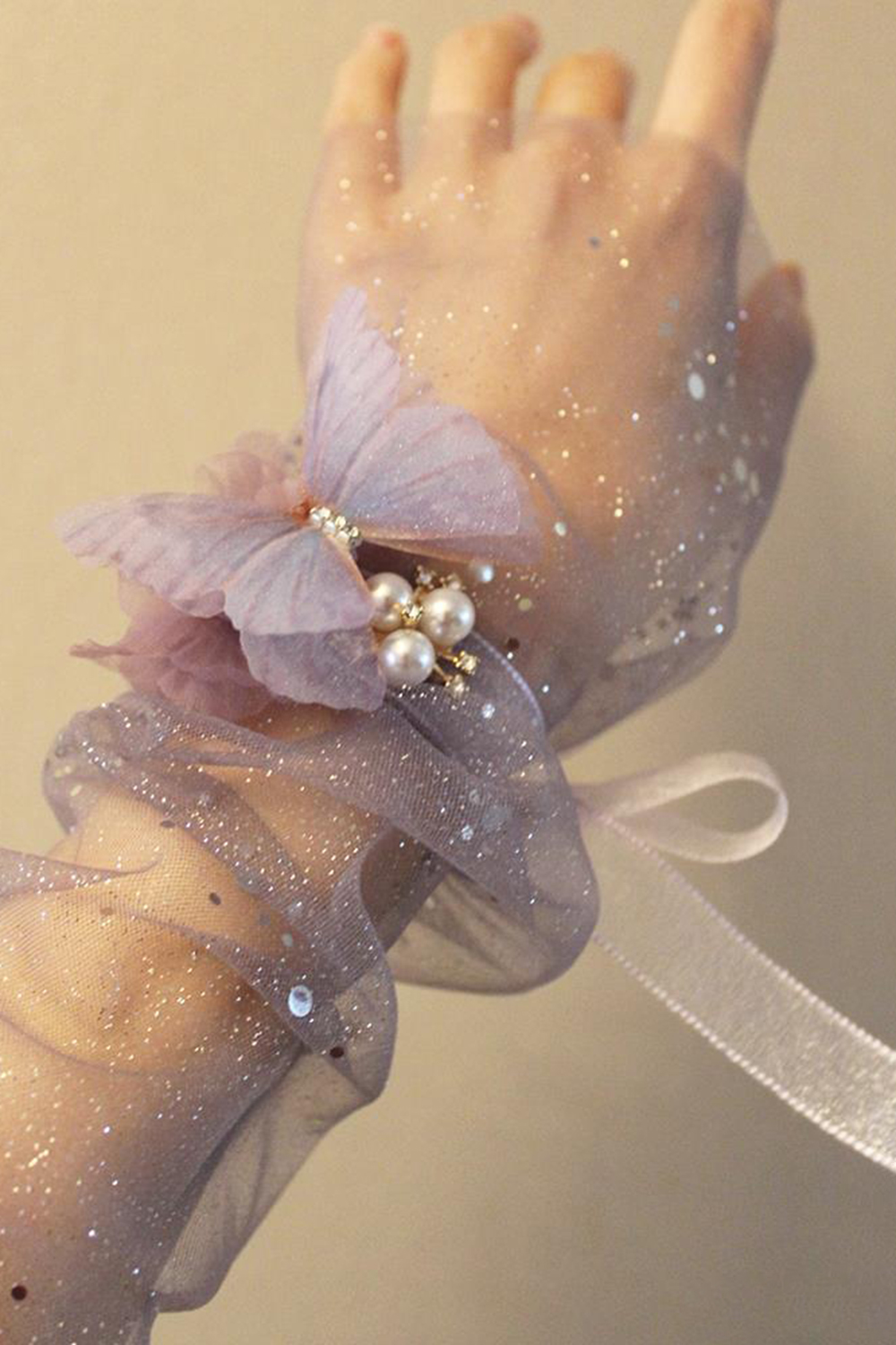 Purple Artificial Flower and Butterfly Wrist Corsage for Homecoming Prom
