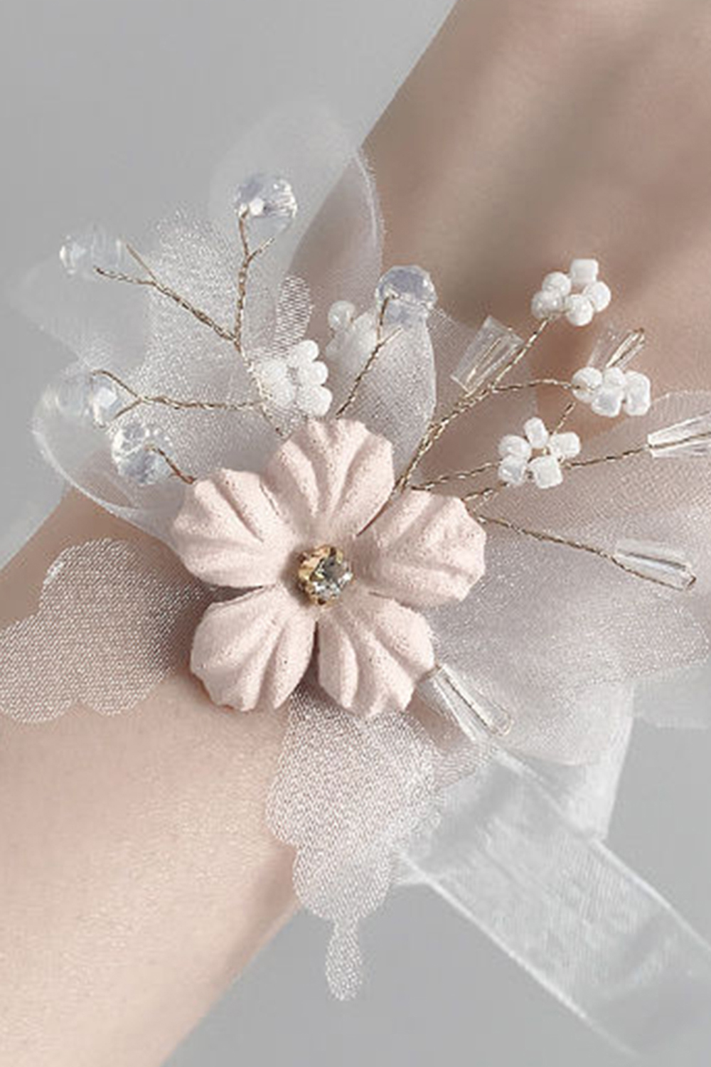 Blush Wrist Corsage Wristlet Band for Homecoming Prom Wedding 