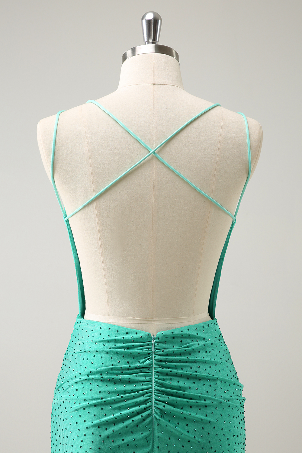 Glitter Green Spaghetti Straps Bodycon Homecoming Dress with Beading