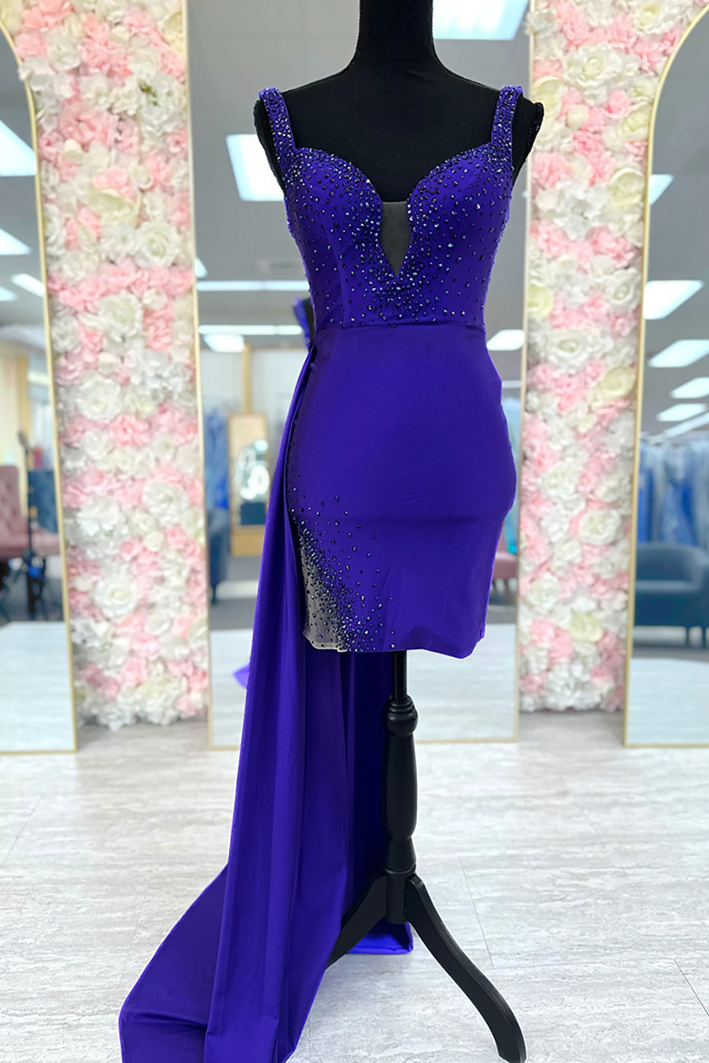 Royal Blue Spaghetti Straps Bodycon Short Homecoming Dress with Beading