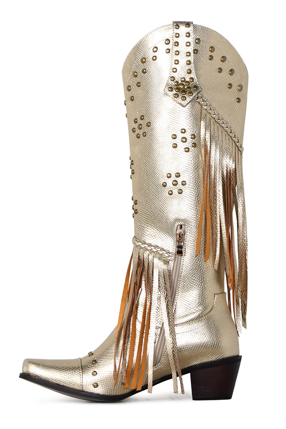 Black Tassel Rivet Block Heel High Boots