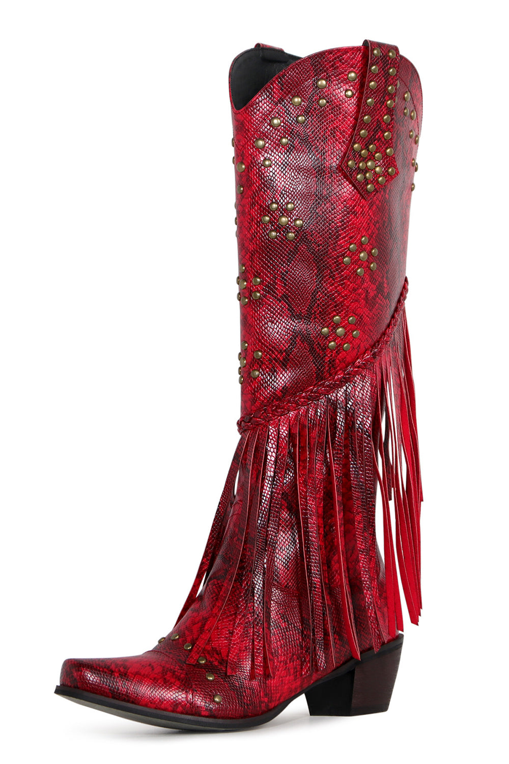 Black Tassel Rivet Block Heel High Boots