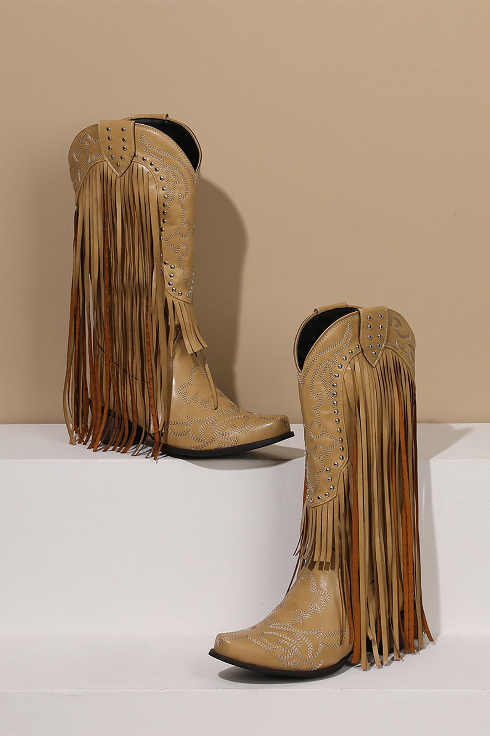 Black Rivet Embroidery High Boots