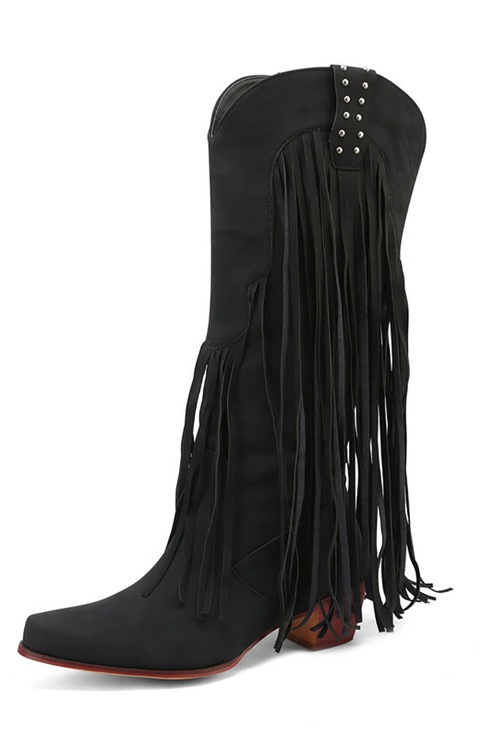 Khaki Tassel Rivet Block Heel High Boots