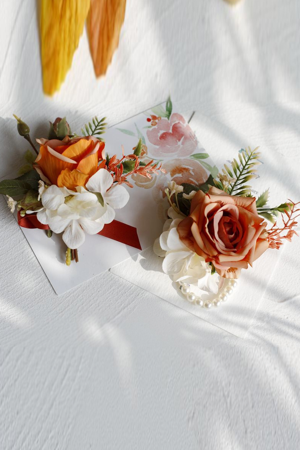 Apricot Wrist Corsage and Men Boutonniere Set for Prom Homecoming Wedding