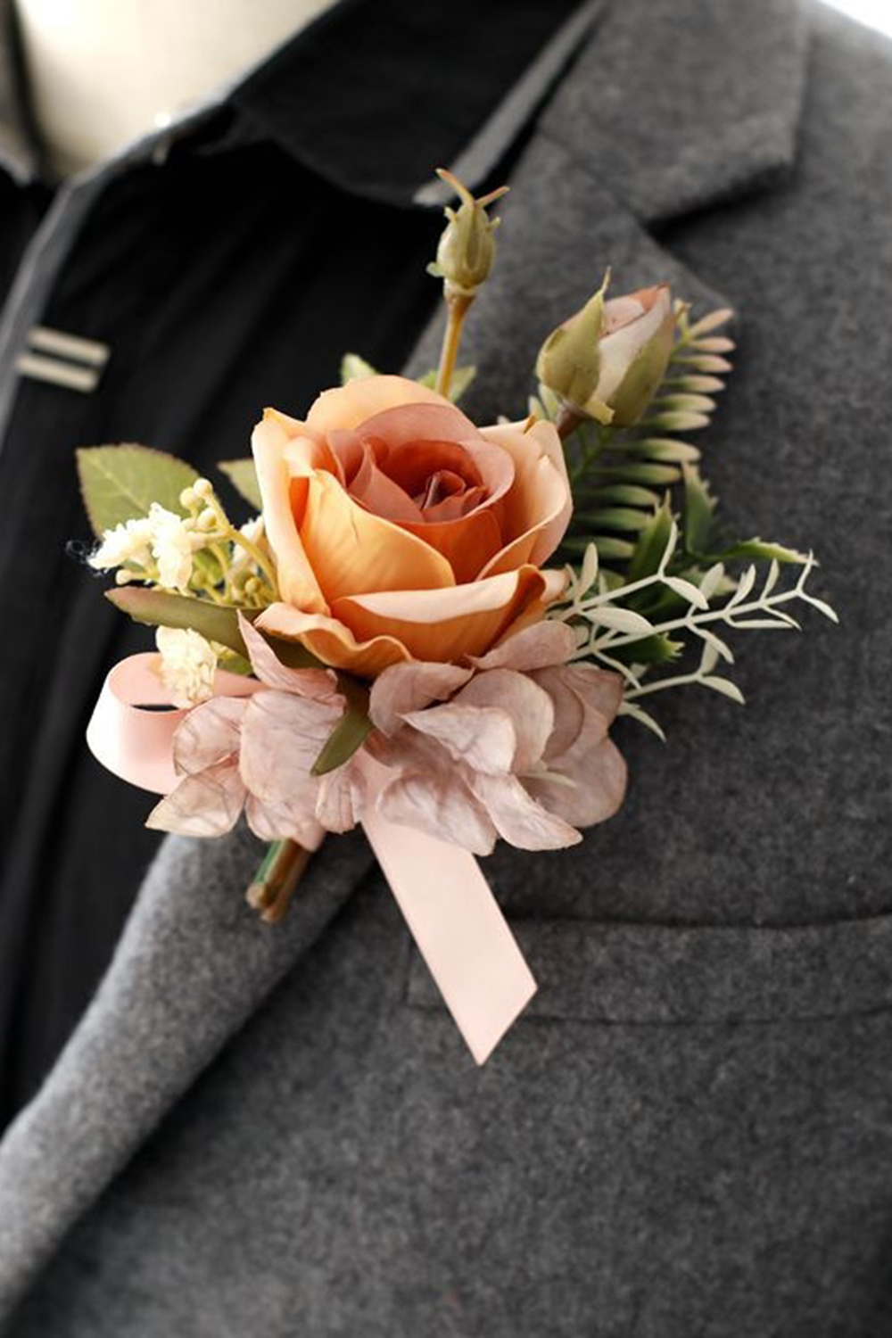 Apricot Wrist Corsage and Men Boutonniere Set for Prom Homecoming Wedding