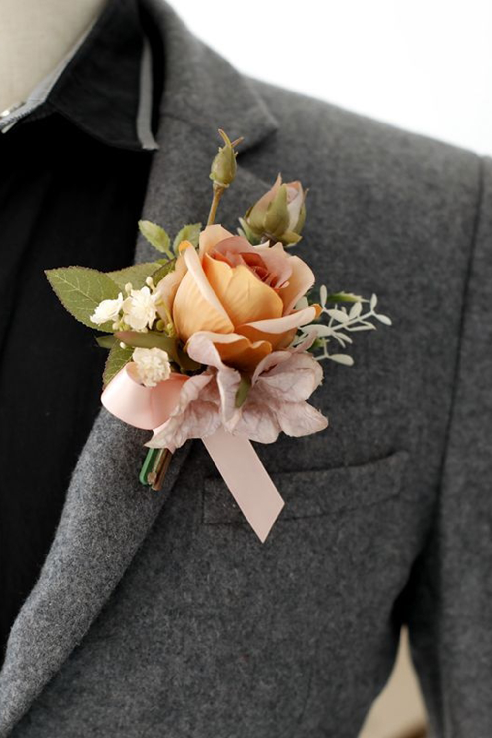 Apricot Wrist Corsage and Men Boutonniere Set for Prom Homecoming Wedding
