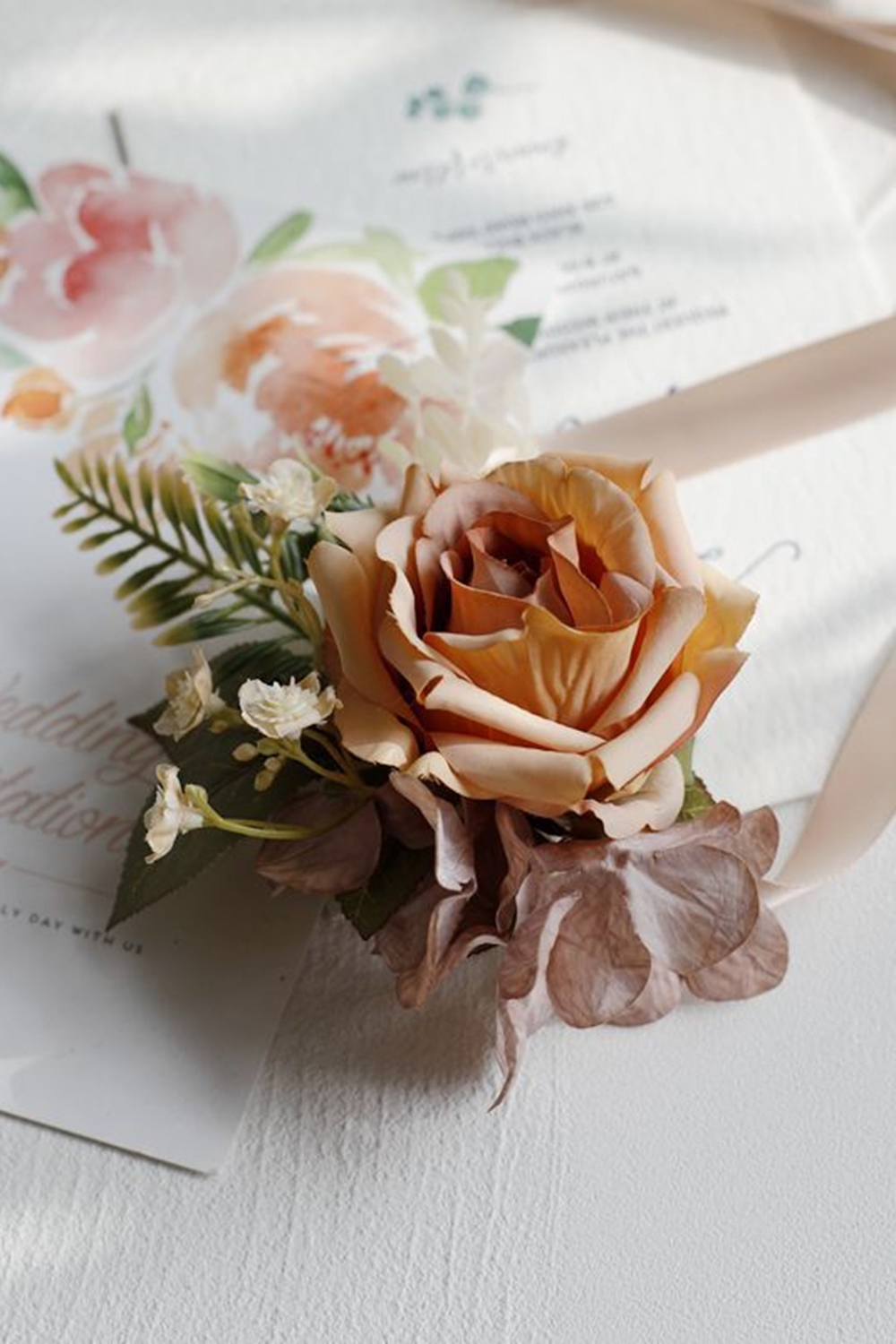 Apricot Wrist Corsage and Men Boutonniere Set for Prom Homecoming Wedding