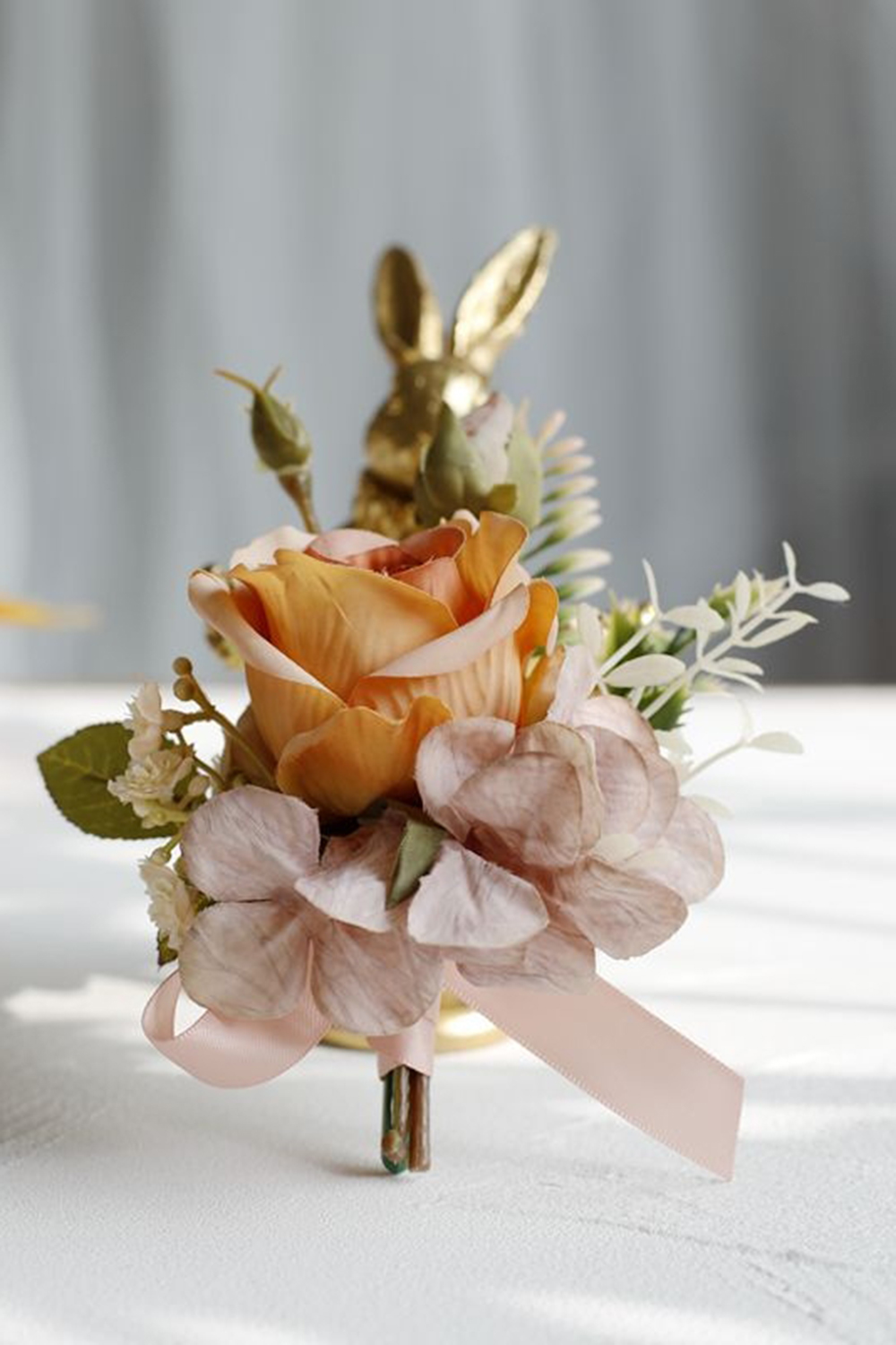 Apricot Wrist Corsage and Men Boutonniere Set for Prom Homecoming Wedding