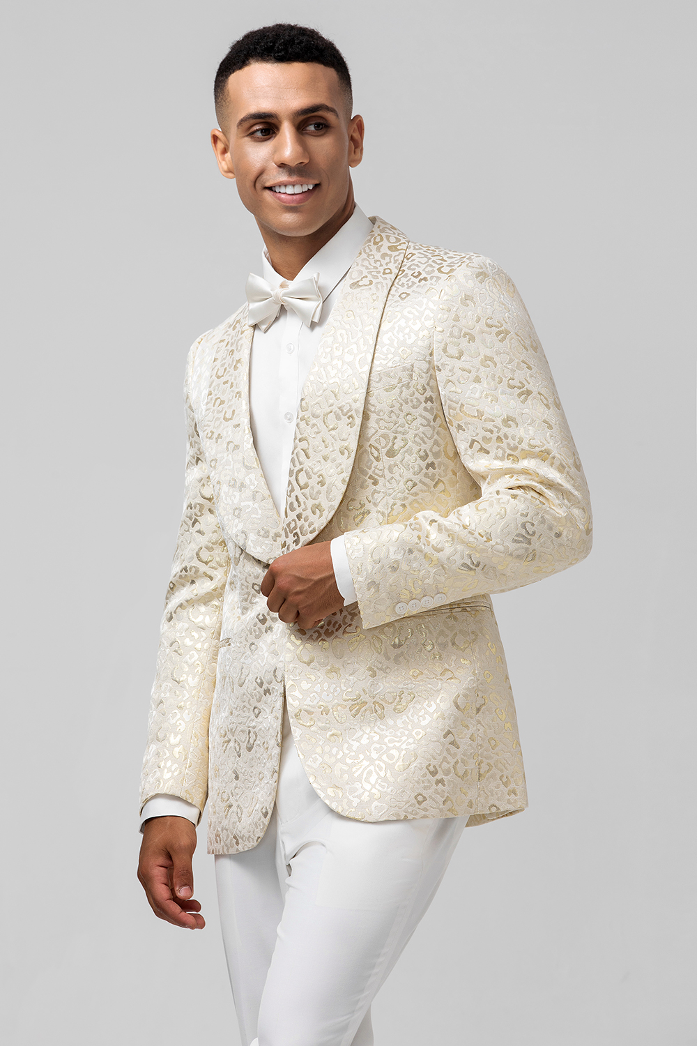 Ivory Jacquard Shawl Lapel Men's Blazer for Prom