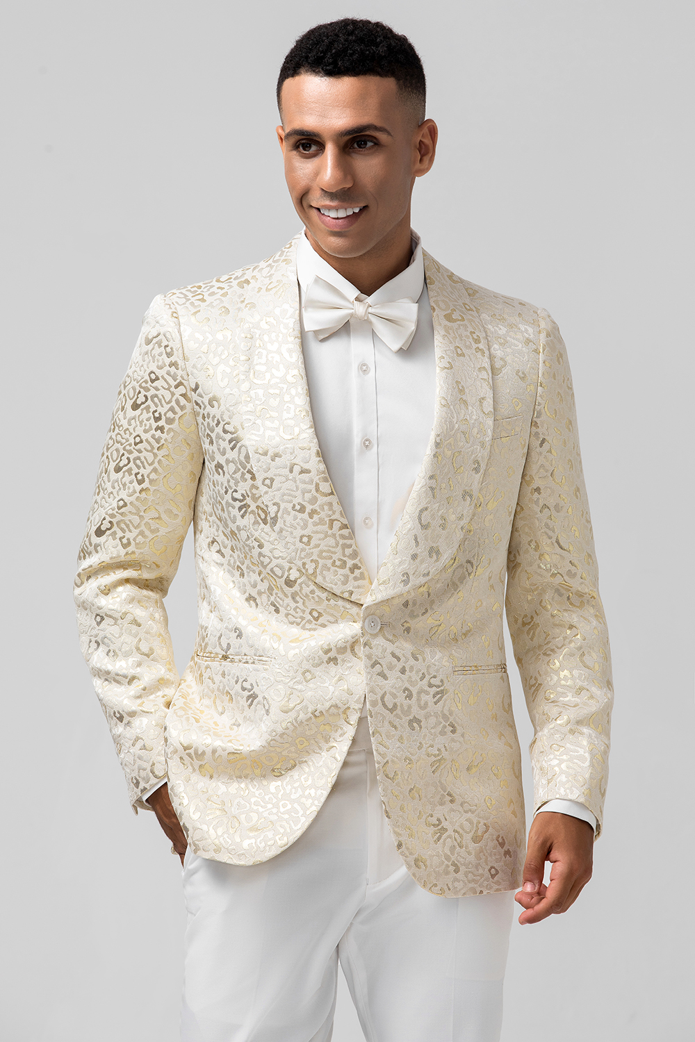 Ivory Jacquard Shawl Lapel Men's Blazer for Prom