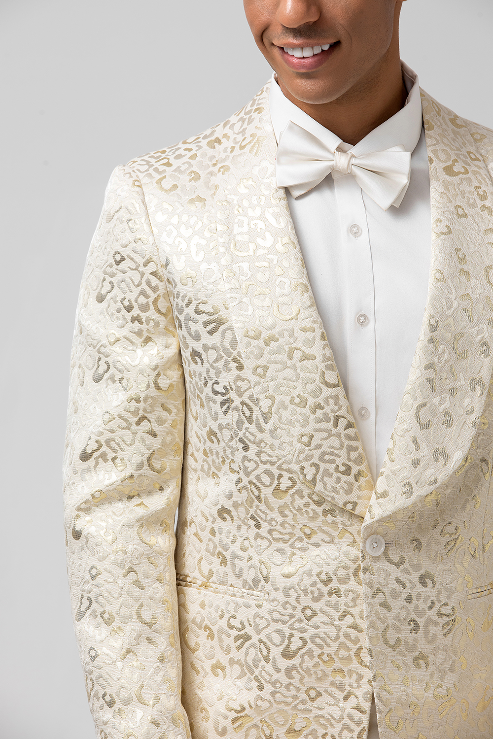 Ivory Jacquard Shawl Lapel Men's Blazer for Prom