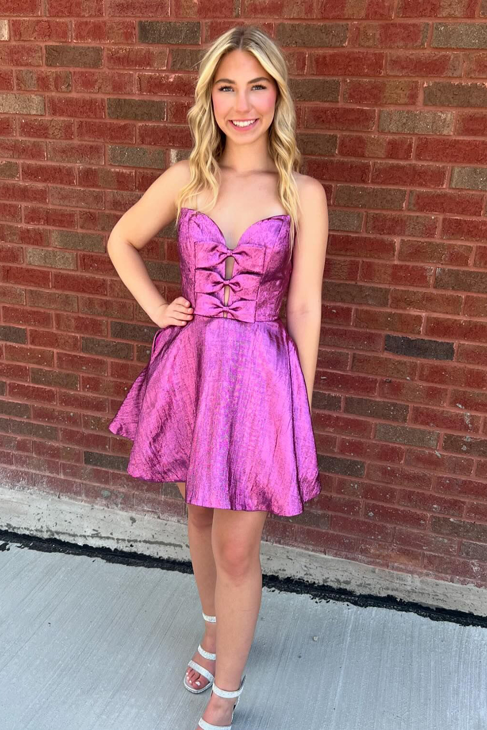 Fuchsia Sweetheart A-Line Short Homecoming Dress with Bow