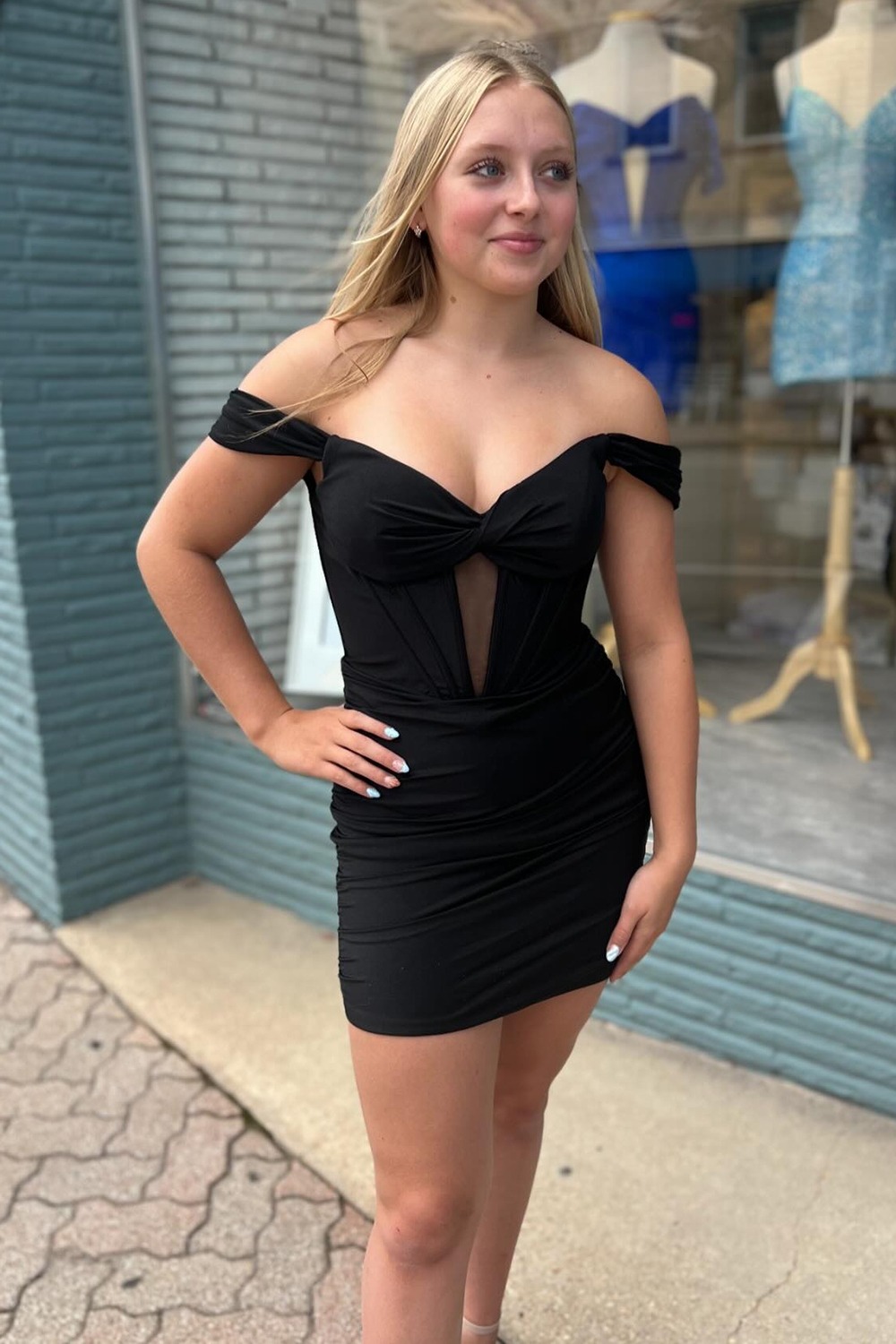 Black Off the Shoulder Bodycon Corset Short Homecoming Dress