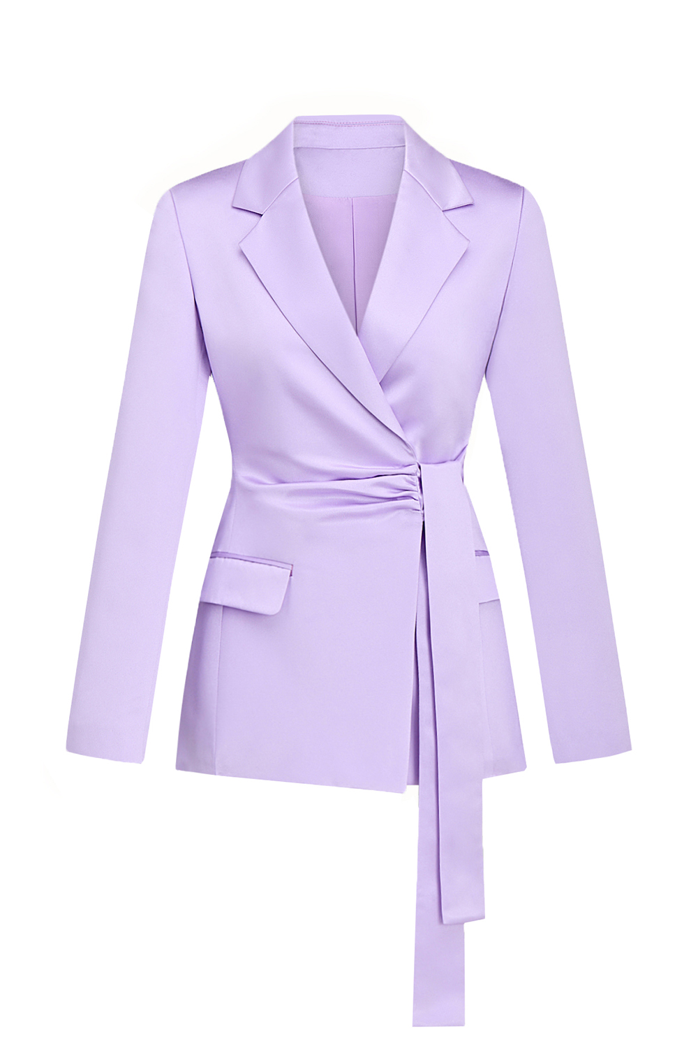 Lilac Notched Lapel Satin Slim Fitted Women Blazer