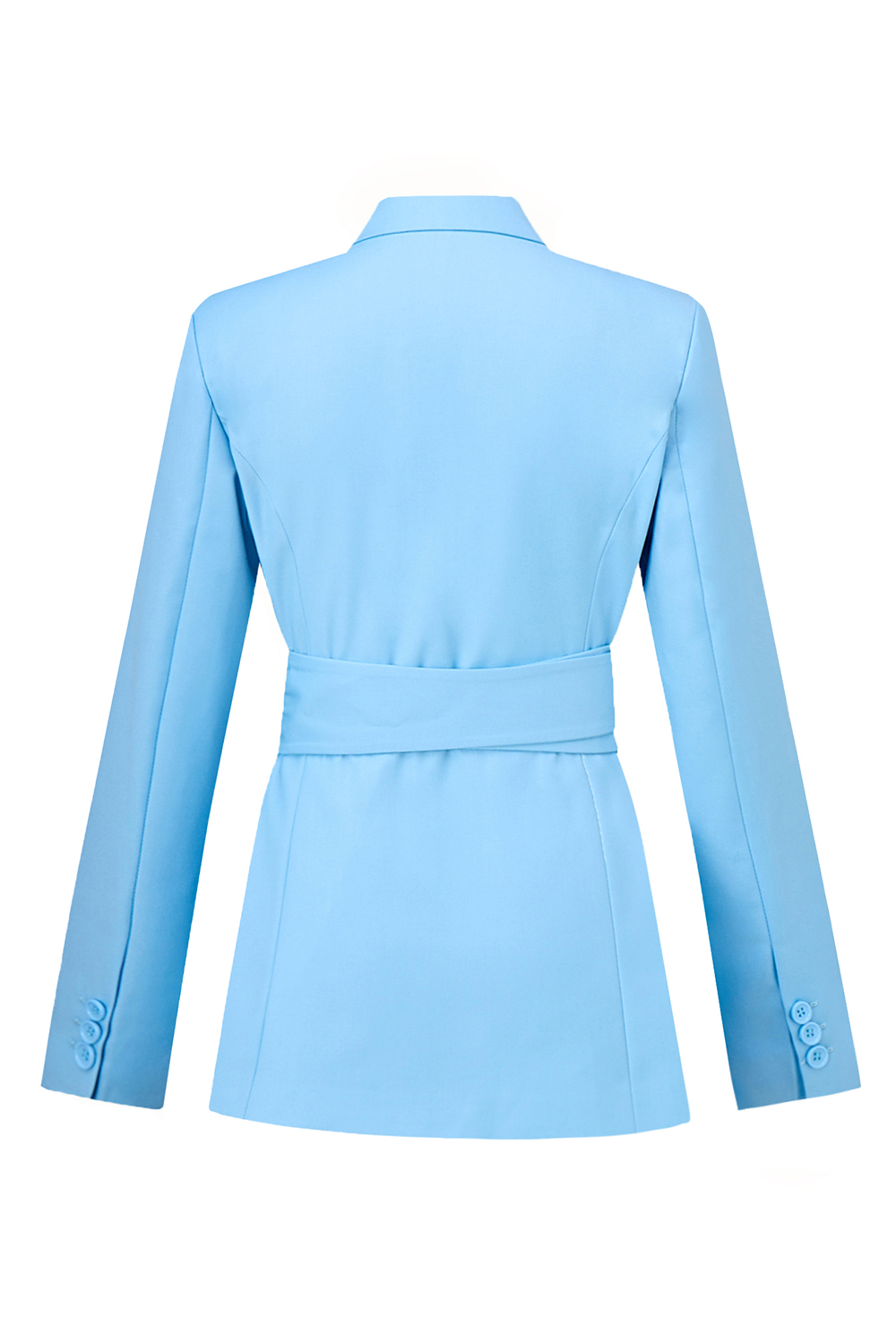 Blue Peak Lapel Slim Fitted One Button Women Suits with Belt