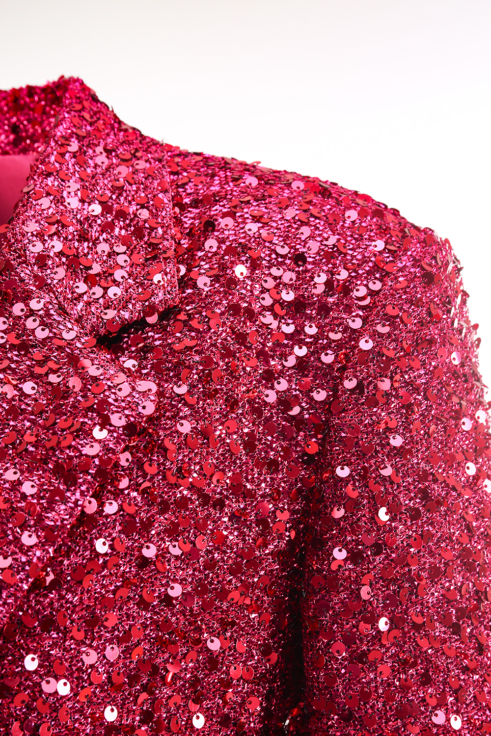Sparkly Fuchsia Notched Sequins Lapel Double Breasted Slim Fitted Women Blazer