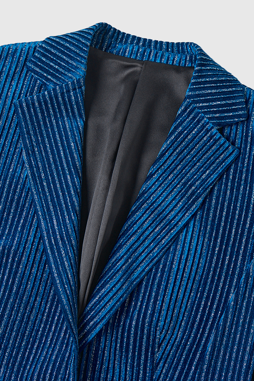 Ink Blue Notched Lapel Velvet Stripes Slim Fitted 2 Pieces Women Suits